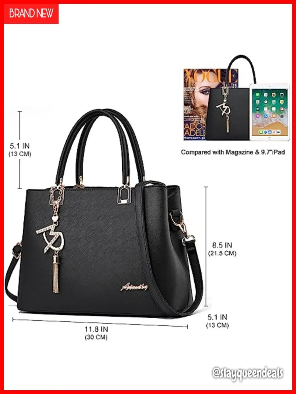 Faux Leather Satchel Tote Bag with Top Handle and Removable Shoulder Strap